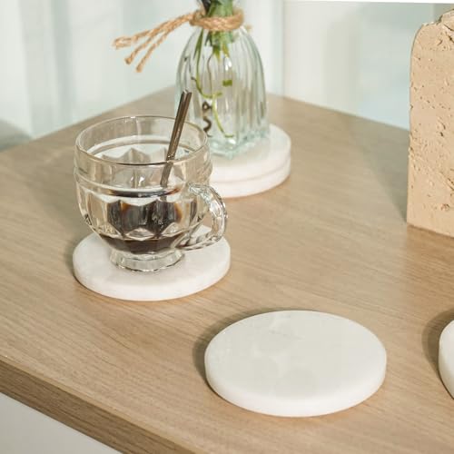 Koville Marble Coaster Set of 4, Round White Coasters, 4" Cup Coasters for Drinks, Heat Resistant Coaster for Coffee Table Home Office Bar Decor(Namib Fantasy) - Image 5