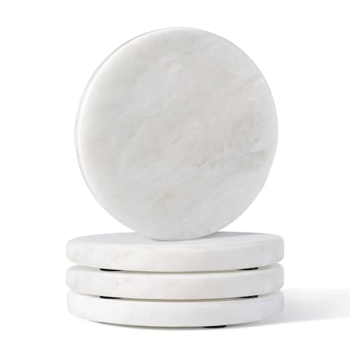 Koville Marble Coaster Set of 4, Round White Coasters, 4" Cup Coasters for Drinks, Heat Resistant Coaster for Coffee Table Home Office Bar Decor(Namib Fantasy) - Image 1