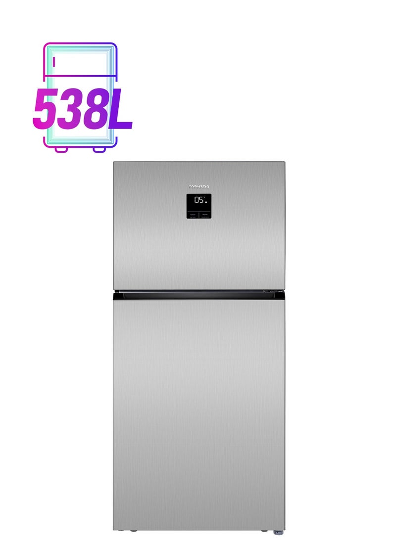 TORNADO - 538 Liters Net Capacity Top Mount Inverter Refrigerator Silver, Double Door, with Digital Display Control, Multi Air Flow, Tempered Glass shelves RF-TCN538PT0GINE - Image 1