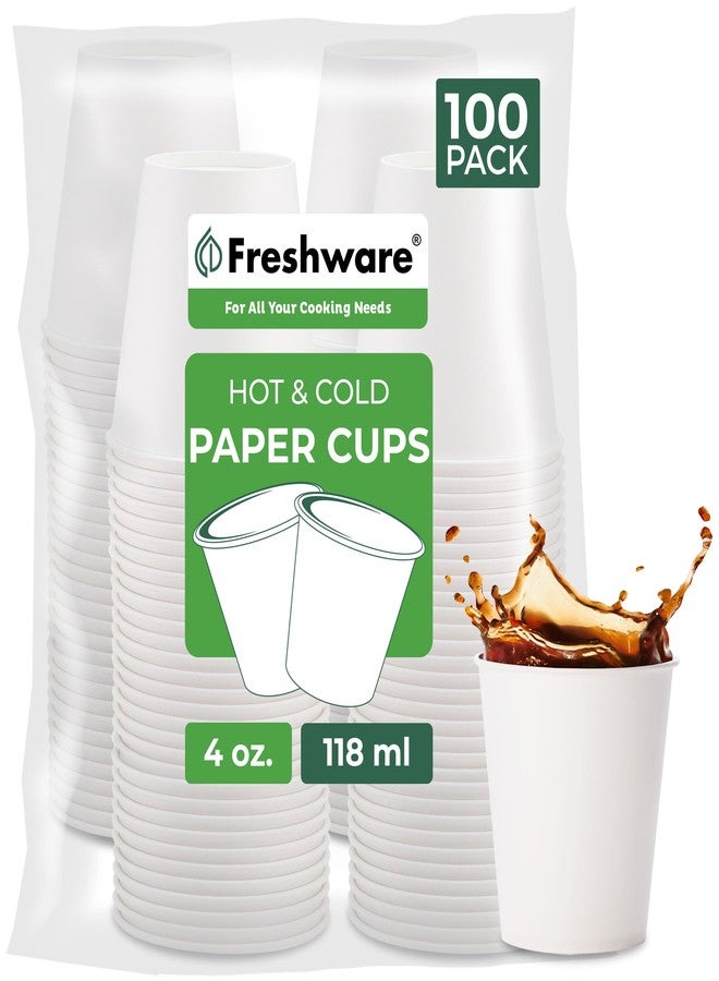 Freshware Coffee Cups 4 oz [100 Pack] Disposable Paper Cups for Mouthwash Cups, Hot Paper Coffee Cup, Ideal for Bathroom Cup - Image 1
