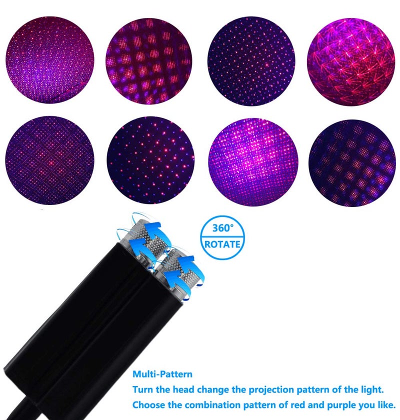 LEDCARE USB Night Light Star Projector, LEDCARE 2 in 1 Interior Car Roof Lights, Adjustable Romantic Portable USB Ceiling Star Projector Decorations for Car, Ceiling, Bedroom, Red/Violet Blue - Image 3