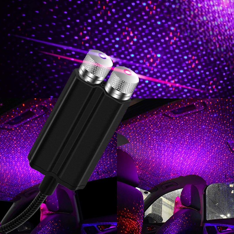 LEDCARE USB Night Light Star Projector, LEDCARE 2 in 1 Interior Car Roof Lights, Adjustable Romantic Portable USB Ceiling Star Projector Decorations for Car, Ceiling, Bedroom, Red/Violet Blue - Image 1