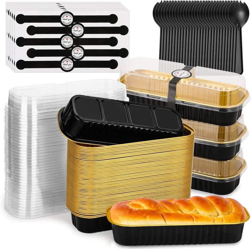 selizo 60 Pack 6.8oz Mini Loaf Baking Cake Pans with Lids, Rectangle Disposable Aluminum Foil Loaf Baking Pans, Small Baking Cake Tins Cup Cake Containers for Individual Cakes - Image 1