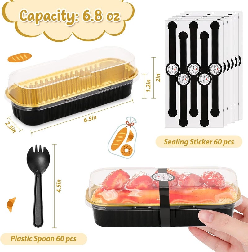 selizo 60 Pack 6.8oz Mini Loaf Baking Cake Pans with Lids, Rectangle Disposable Aluminum Foil Loaf Baking Pans, Small Baking Cake Tins Cup Cake Containers for Individual Cakes - Image 3