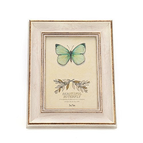 Zhenzan Frames 5x7 Inches Vintage Feel Rustic Picture Frame For Tabletop or Wall Hanging with Glass Front (5"x7", White) - Image 1