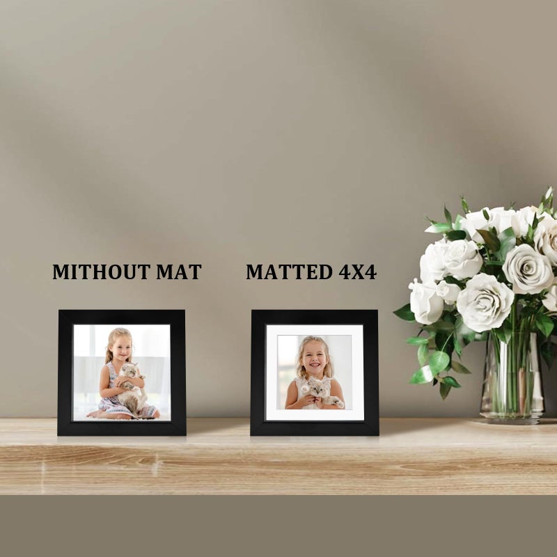 Egofine Egofine 5x5 Picture Frames Made of Solid Wood Covered by Plexiglass Display 4x4 with Mat or 5x5 without Mat  for Table Top Display and Wall Mounting Photo Frame  Black  - Image 4