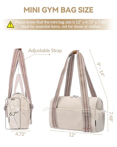 BAVERGE Small Gym Bag for Women Mini Duffle Bag with Guitar Strap Lightweight Waterproof Cute Tote with Wet Compartment for Girls Workout Sport Travel Beige - Image 3