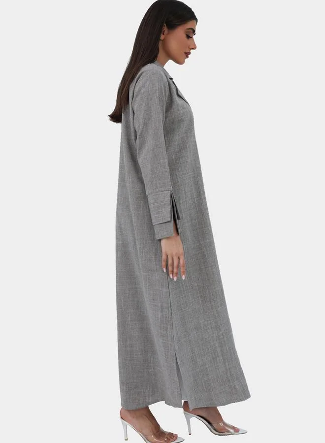 Elena by DStyle Elena by DStyle Notch Label Collar Double Cuff A-Line Abaya