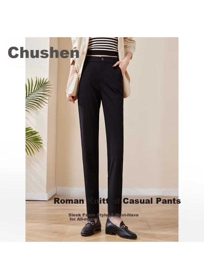 Chushen Women's High Waist Straight Leg Slim Fit Casual Pants Stretchy Nine-point Professional Formal Pants S131k2164