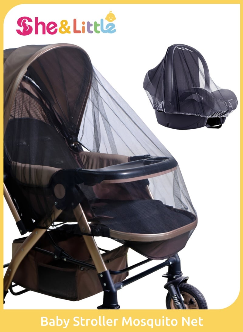 She&Little Baby Stroller Mosquito Net, High-Density Insect Protection Cover for Strollers, Bassinets, Playards and Portable Cribs (Black) - Image 1