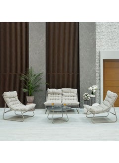 DANUBE HOME Judy 4 Seater Outdoor Sofa Set Steel Frame Garden Furniture Modern Design Lounge Sofa Sets 4 Pieces Outdoor Seating Table And Chairs Set For Patio Balcony Lawn Yard Beige  - Image 1