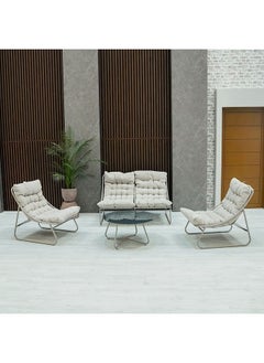 DANUBE HOME Judy 4 Seater Outdoor Sofa Set Steel Frame Garden Furniture Modern Design Lounge Sofa Sets 4 Pieces Outdoor Seating Table And Chairs Set For Patio Balcony Lawn Yard Beige  - Image 2