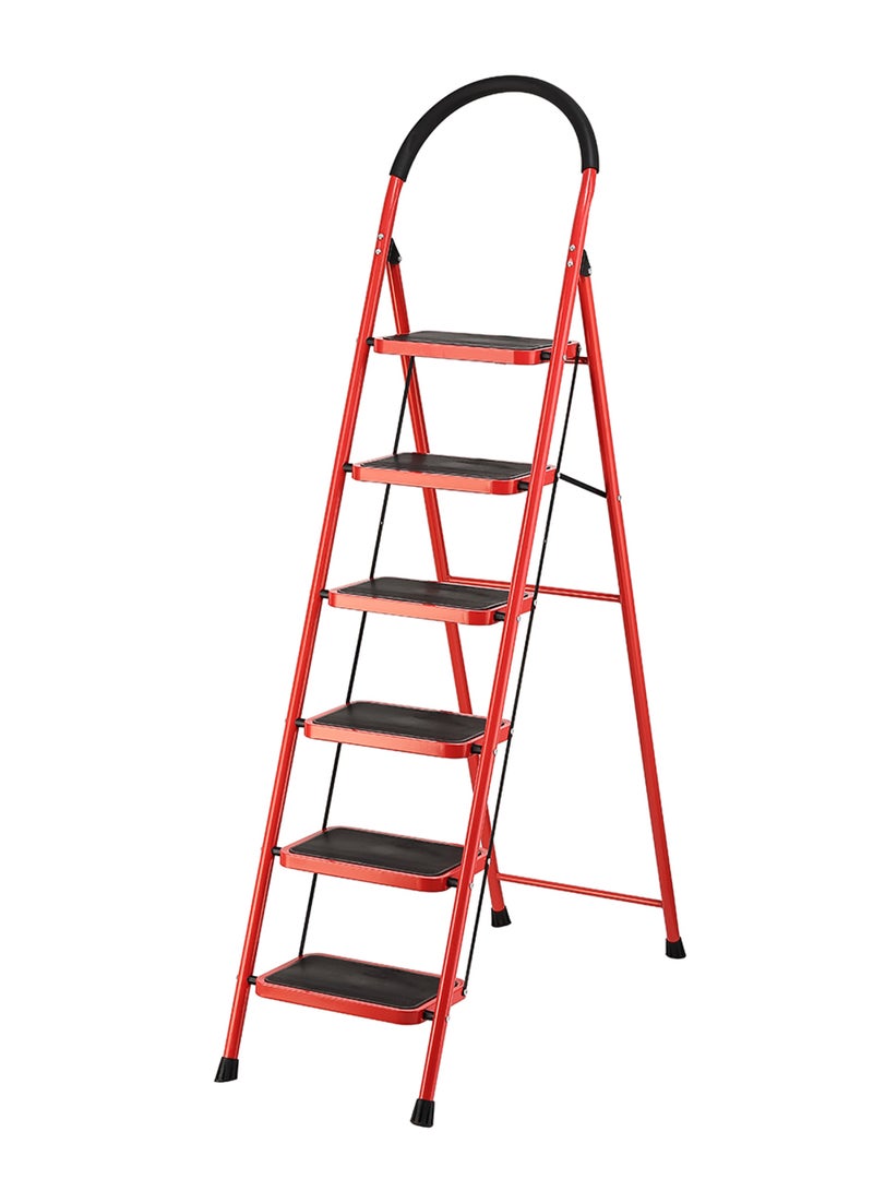 لوازم سلم 6 درجات قابل للطي - 23×36 سم - سلم متنقل بدرجات واسعة مانعة للانزلاق، مقبض مبطن، تصميم موفر للمساحة، هيكل متين، وقواعد مانعة للخدوش - مناسب للاستخدام الداخلي والخارجي. - Image 1