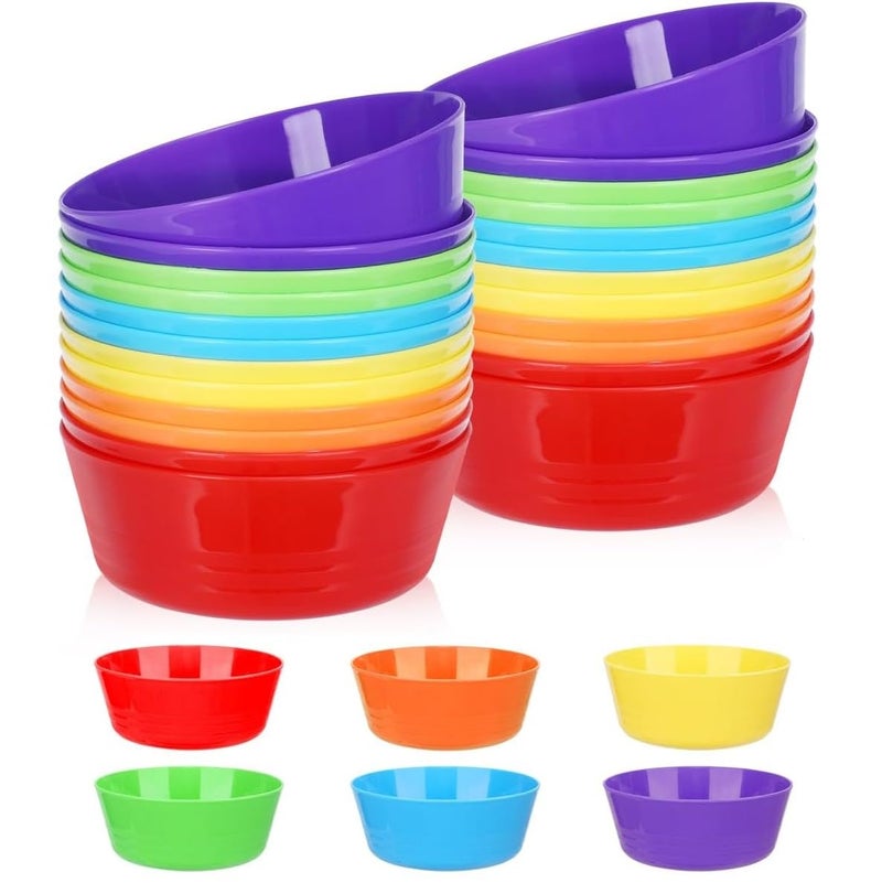 LATERN 24Pcs Reusable Plastic Bowls 300ml Unbreakable Kids Plastic Bowls Microwave Dishwasher Safe Toddler Bowls for Cereal Soup Snack Fruit Salad 6 Colors