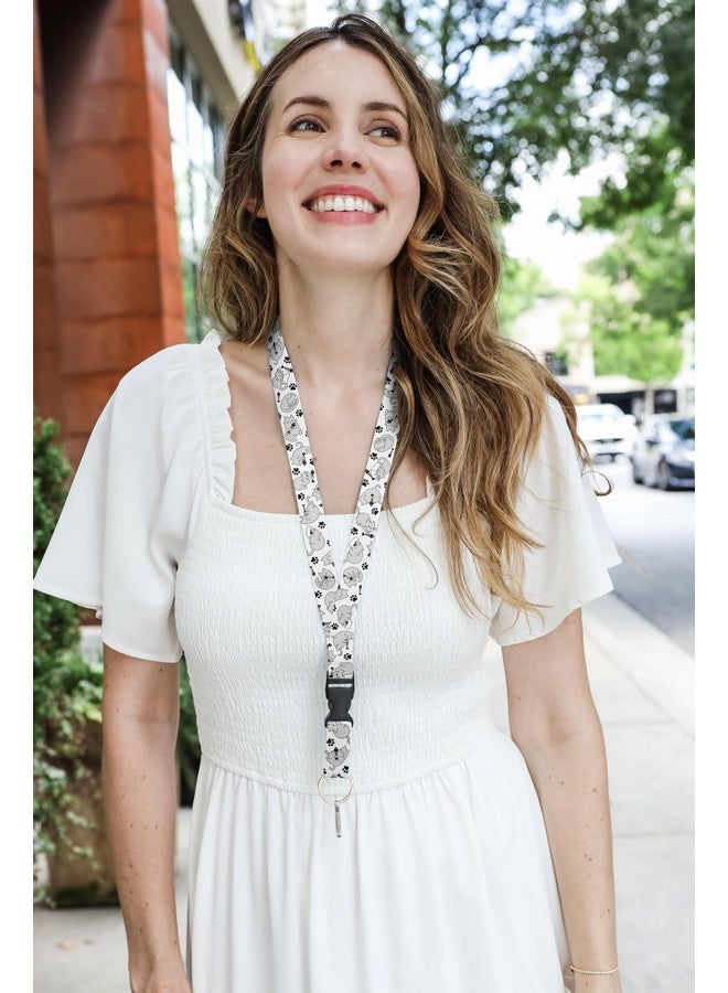 Limeloot Grey White Cat Lanyard for ID Badges, Keys, and Accessories - Paws and Fishbones Design with Release Buckle and Key Chain Holder - Image 4