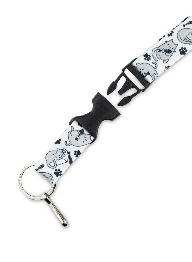 Limeloot Grey White Cat Lanyard for ID Badges, Keys, and Accessories - Paws and Fishbones Design with Release Buckle and Key Chain Holder - Image 3