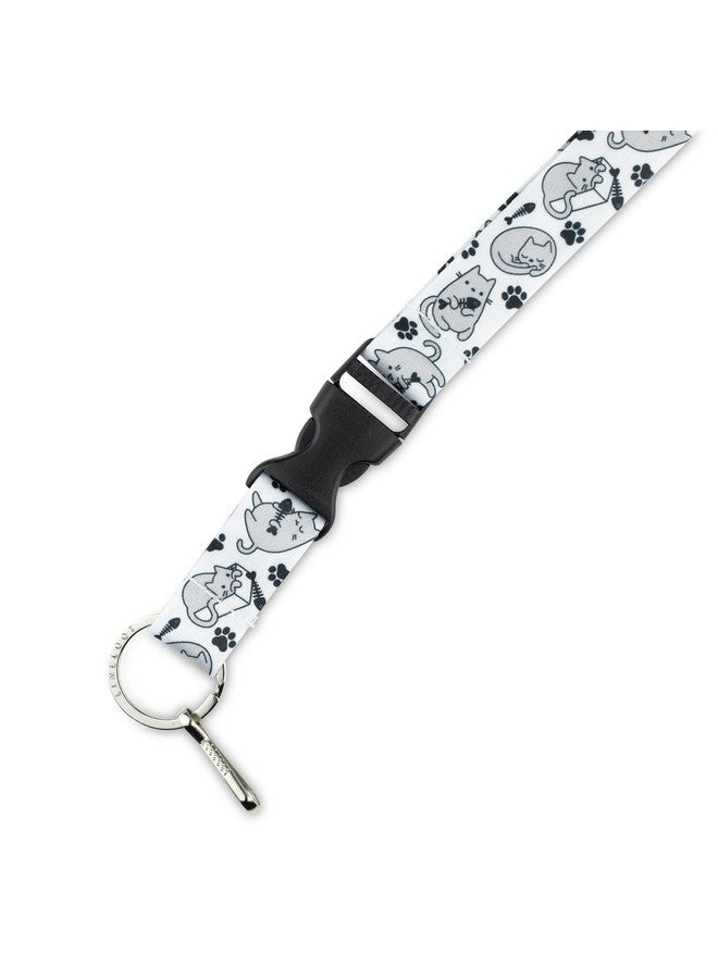 Limeloot Grey White Cat Lanyard for ID Badges, Keys, and Accessories - Paws and Fishbones Design with Release Buckle and Key Chain Holder - Image 2