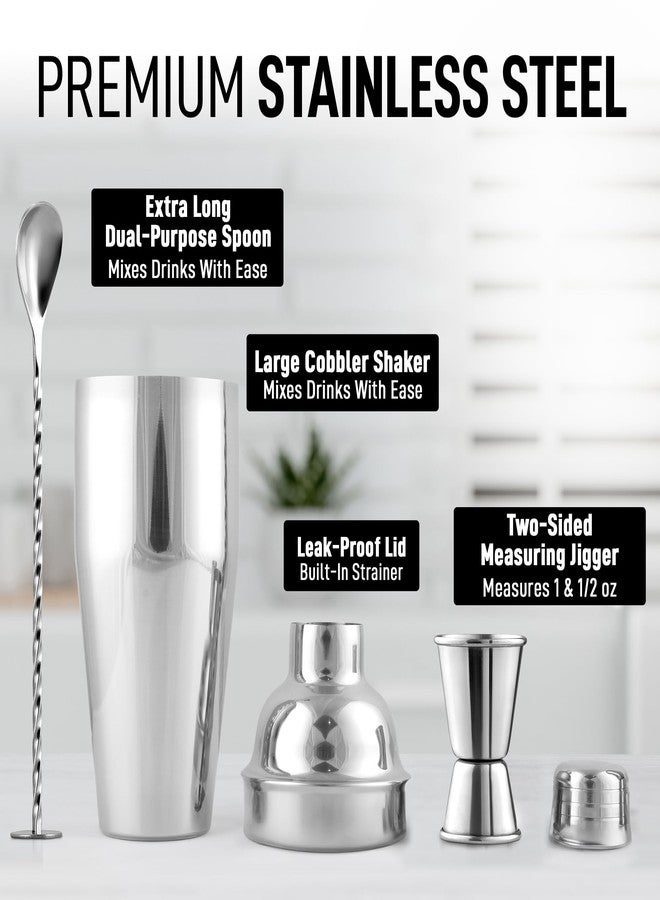 Zulay Kitchen 24oz Stainless Steel Cocktail Shaker Set - Professional Martini & Margarita Shaker with Built-in Strainer, Double-Sided Jigger, Muddler & Mixing Spoon - Bartender Kit for Mixed Drinks - Image 2