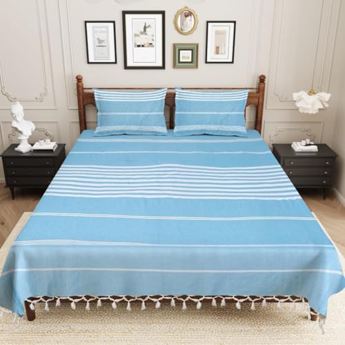 Värde Bedsheet King Size Cotton with 2 Pillow Covers | 210 TC Bedsheet | Flat Sheets | Handloom Bedsheets | Warm Double Bedsheet for Winter | Size 90 X 100 Inches, 7.5 X 8.3 Feet (Sky Blue, King) - Image 2