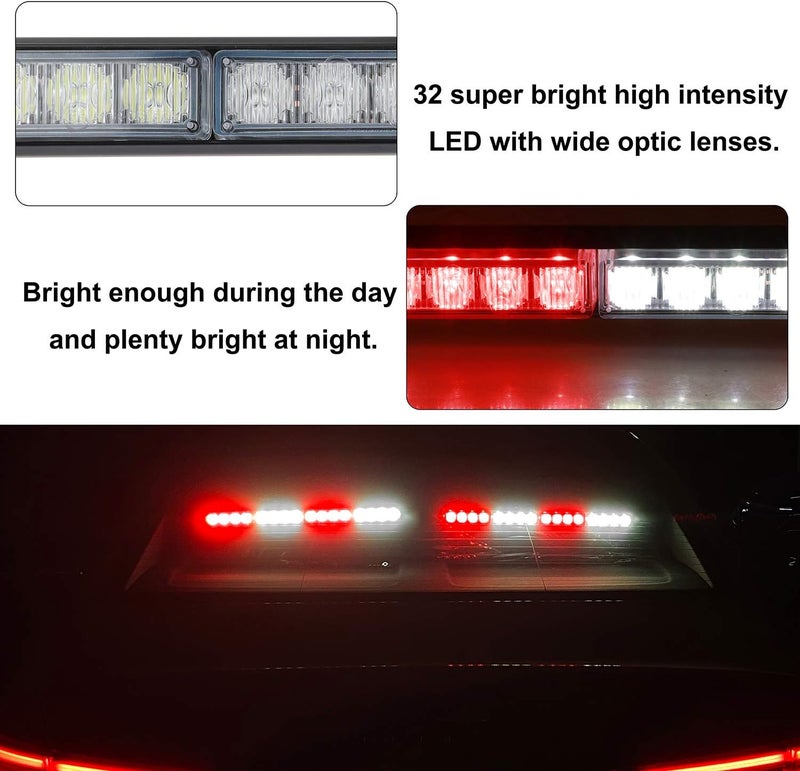ASPL 2x16.8 inch Emergency Flashing LED Traffic Advisor Strobe Light Bar 32LED 26 Flash Patterns Interior Safety Warning Lights (Red/White) - Image 3