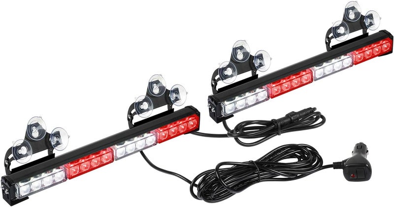 ASPL 2x16.8 inch Emergency Flashing LED Traffic Advisor Strobe Light Bar 32LED 26 Flash Patterns Interior Safety Warning Lights (Red/White) - Image 1