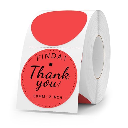 FINDAT Round Thermal Labels 2 Inch Vinyl Circle Red Direct Printer Stickers Waterproof SelfAdhesive Decals Label for Logo Design Sealing Office Address 500 PCS - Image 1