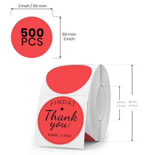 FINDAT Round Thermal Labels 2 Inch Vinyl Circle Red Direct Printer Stickers Waterproof SelfAdhesive Decals Label for Logo Design Sealing Office Address 500 PCS - Image 3