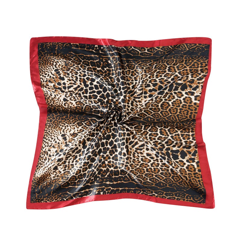 CHUNG Women Square Scarf Wrap 35â€ Satin Headscarf Emulation Silk Large Hair Bandanas Neck Scarves Accessories Patterned,SQ-RedLeopard - Image 1