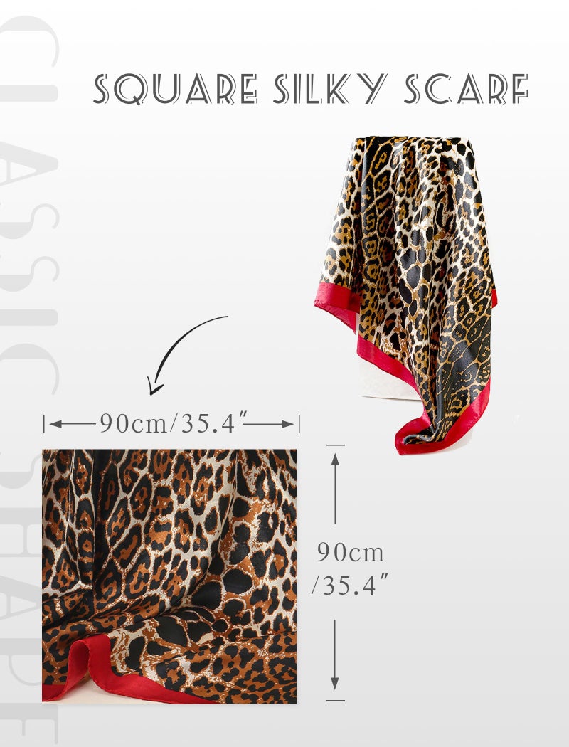 CHUNG Women Square Scarf Wrap 35â€ Satin Headscarf Emulation Silk Large Hair Bandanas Neck Scarves Accessories Patterned,SQ-RedLeopard - Image 2