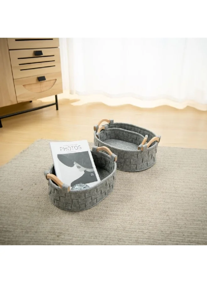 HoneyBee 3-Piece Sturdy Open Top Design Storage Basket Set with Handle Grey 12.5 x 28.5 x 36.5 cm SB0388A-3