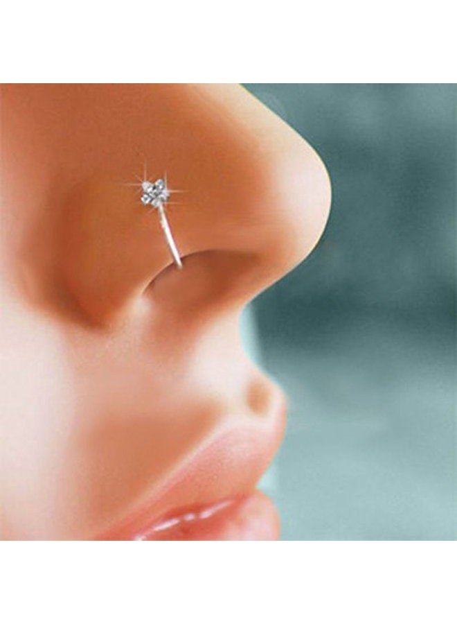 Kuyiuif Thin Flower Crystal Nose Ring (Clear, Small)