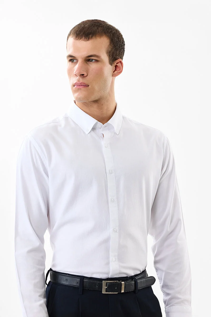 SNITCH White Solid Long Sleeve Slim Fit Formal Luxe Shirt