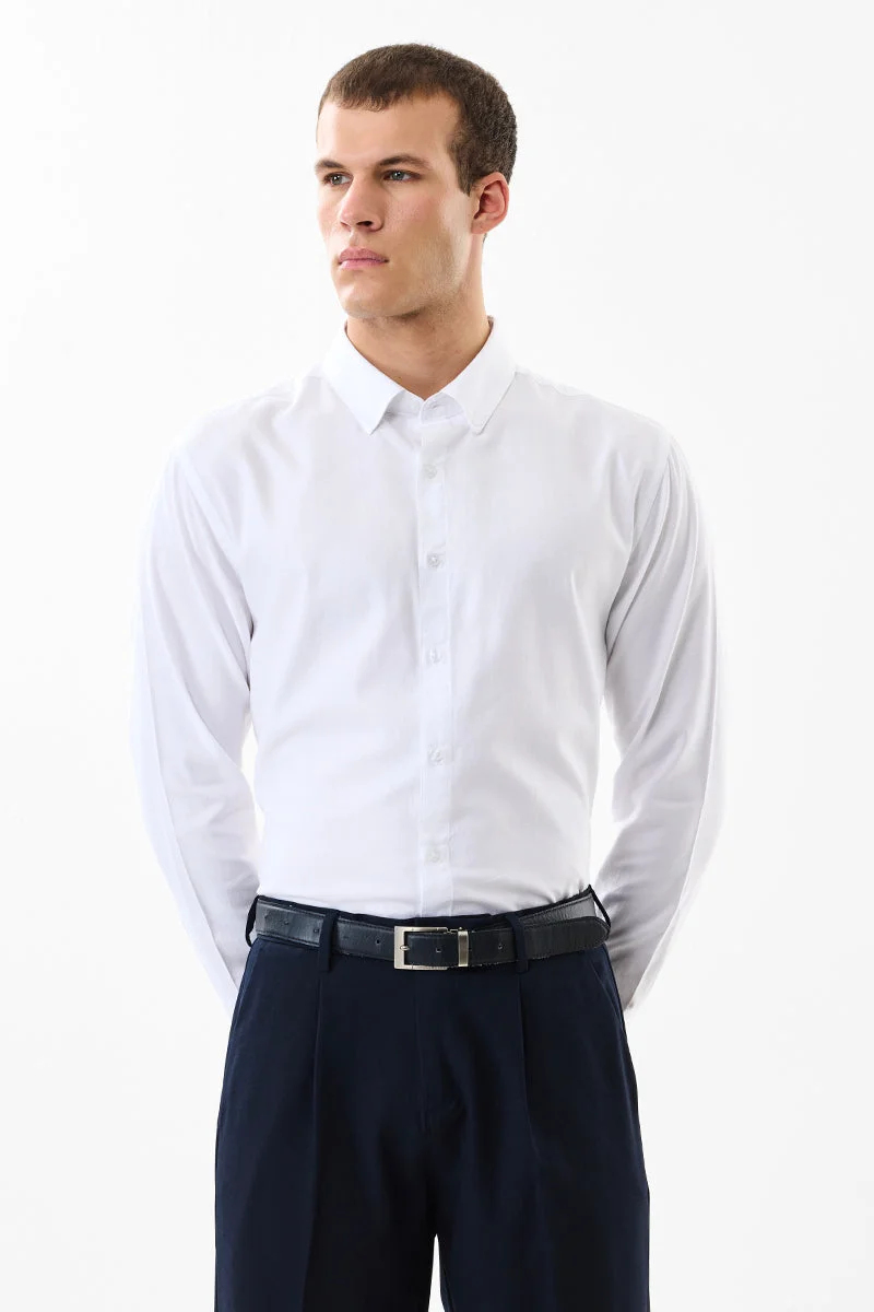 SNITCH White Solid Long Sleeve Slim Fit Formal Luxe Shirt