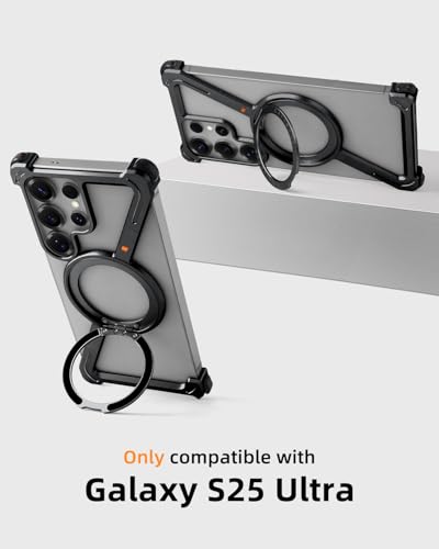 OATSBASF Minimalist Phone Case Compatible with Samsung Galaxy S25 Ultra 360 Rotation Kickstand Aluminum Metal Frameless Design Bumper Case Protective Shock Grade Shell Black - Image 3