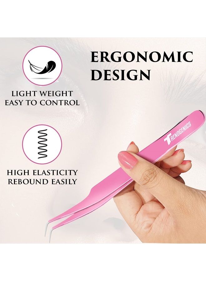TrendGenics Eyelash Extensions Tweezers Professional Lash Tweezers for Volume, Isolation & Classic False Lashes Stainless Steel Hand Calibrated Straight/Curved Tips Precision Tweezers Set 2pcs - Image 3