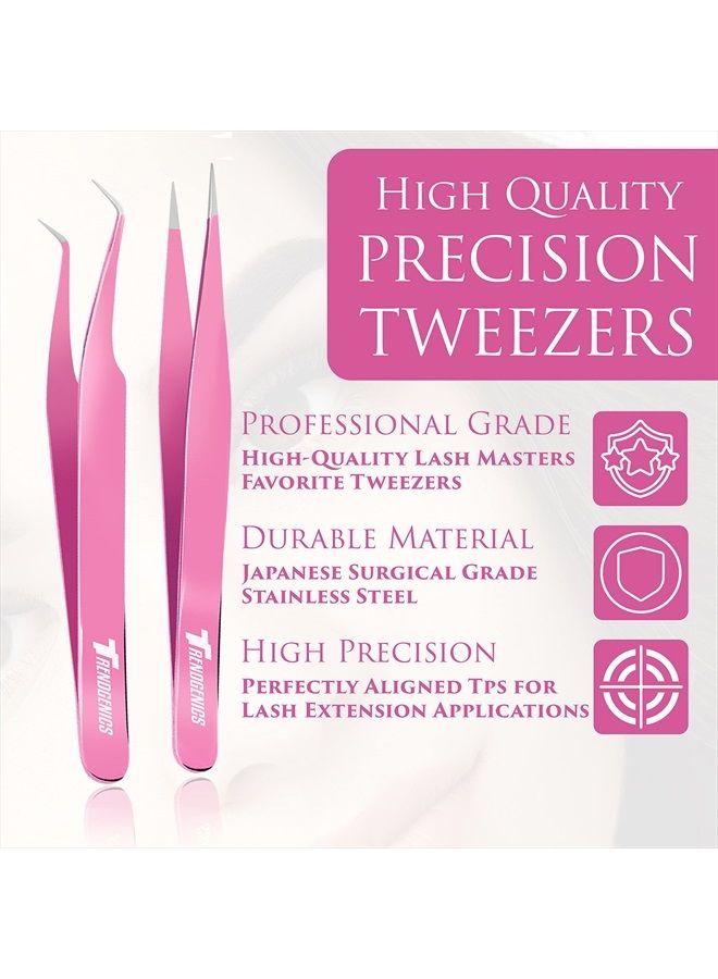 TrendGenics Eyelash Extensions Tweezers Professional Lash Tweezers for Volume, Isolation & Classic False Lashes Stainless Steel Hand Calibrated Straight/Curved Tips Precision Tweezers Set 2pcs - Image 4