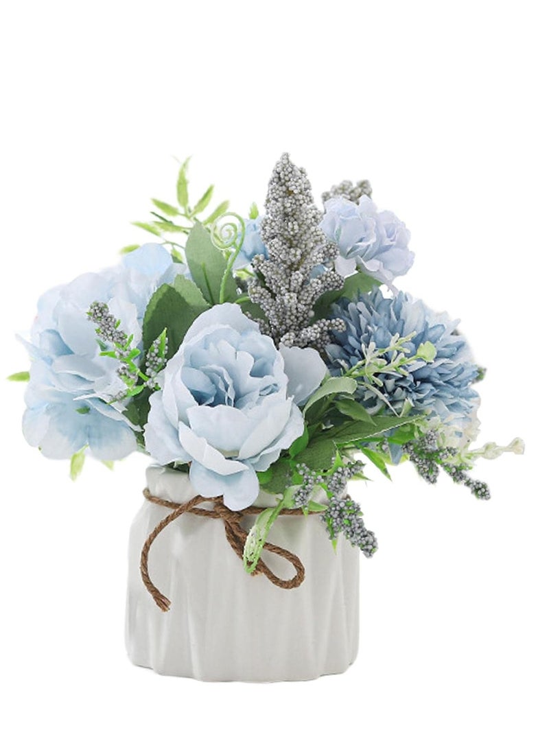 Mmmon Artificial Potted Flowers,Small Ceramic Vase Fake Flower Plants Desktop Decoration Indoor for Home and Office,Faux Flowers Hydrangea Decora for Table,Bookshelf,Bedroom,Living Room,Party(Blue)  - Image 1
