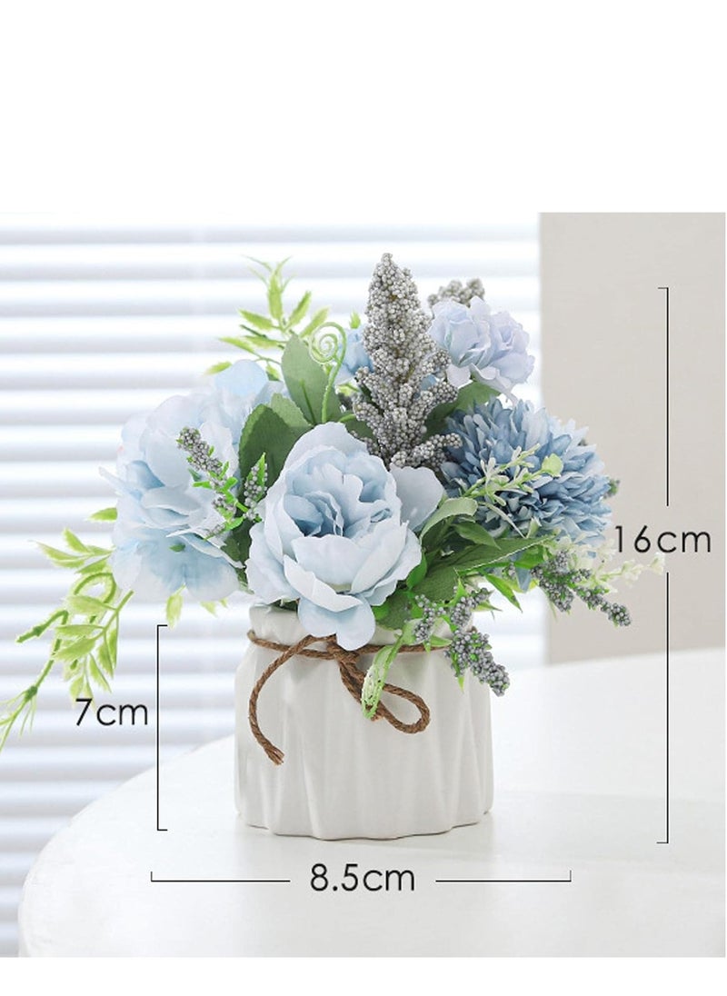 Mmmon Artificial Potted Flowers,Small Ceramic Vase Fake Flower Plants Desktop Decoration Indoor for Home and Office,Faux Flowers Hydrangea Decora for Table,Bookshelf,Bedroom,Living Room,Party(Blue)  - Image 2