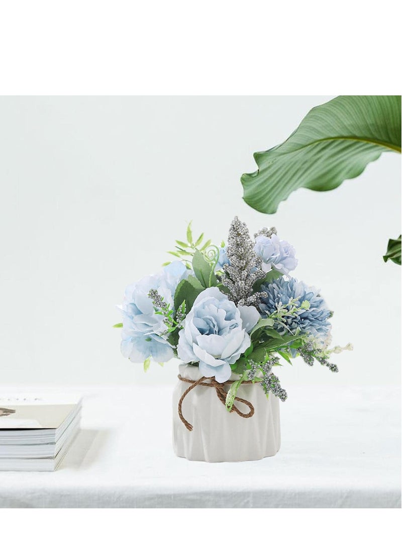 Mmmon Artificial Potted Flowers,Small Ceramic Vase Fake Flower Plants Desktop Decoration Indoor for Home and Office,Faux Flowers Hydrangea Decora for Table,Bookshelf,Bedroom,Living Room,Party(Blue)  - Image 3