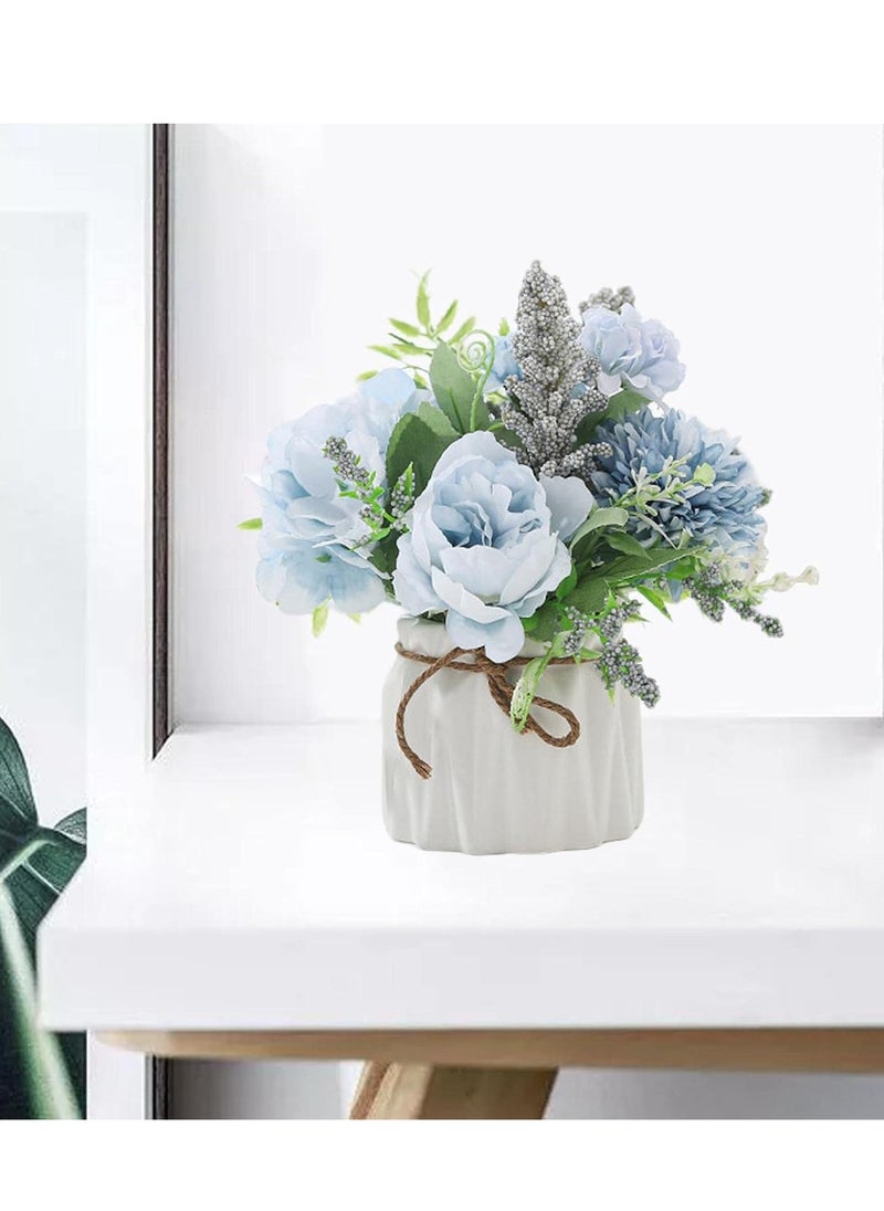 Mmmon Artificial Potted Flowers,Small Ceramic Vase Fake Flower Plants Desktop Decoration Indoor for Home and Office,Faux Flowers Hydrangea Decora for Table,Bookshelf,Bedroom,Living Room,Party(Blue)  - Image 4