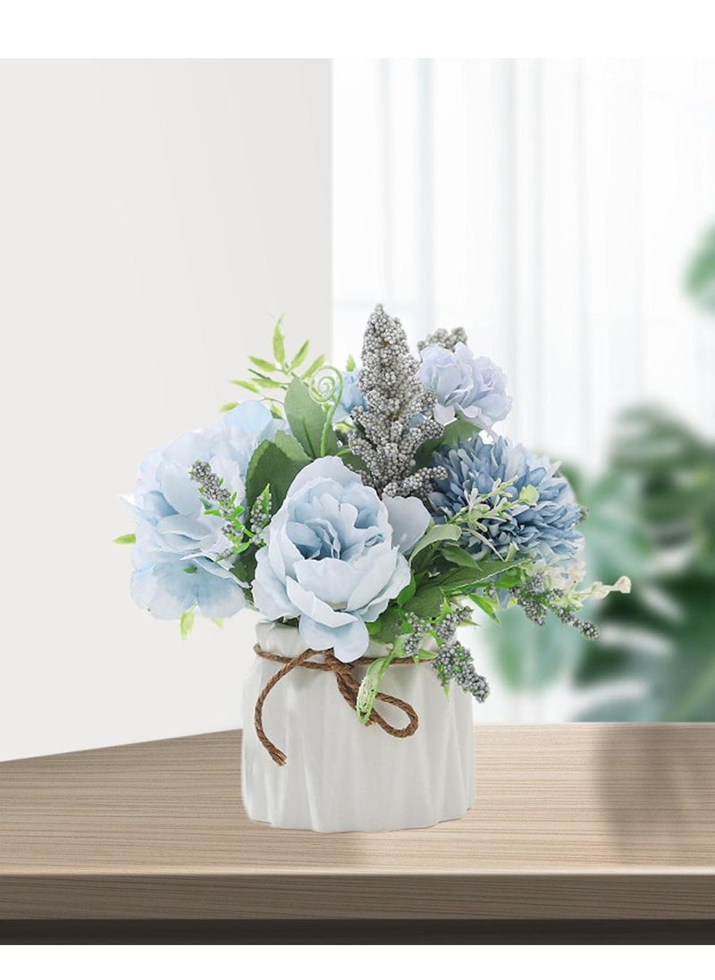 Mmmon Artificial Potted Flowers,Small Ceramic Vase Fake Flower Plants Desktop Decoration Indoor for Home and Office,Faux Flowers Hydrangea Decora for Table,Bookshelf,Bedroom,Living Room,Party(Blue)  - Image 5