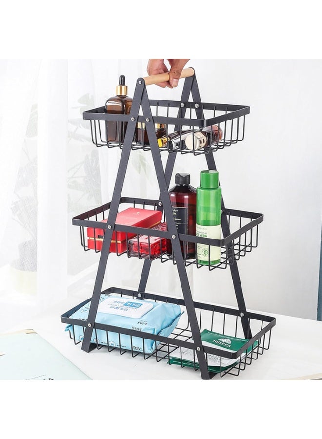 DubaiGallery Premium 3-Tier Metal Fruit Basket with Strong Frame & Deep Storage Bins – Ideal for Kitchen Counter, Pantry & Dining – Perfect for Organizing Fruits, Vegetables, Bread, Snacks & More with Stylish Wooden Top Handle - Image 4