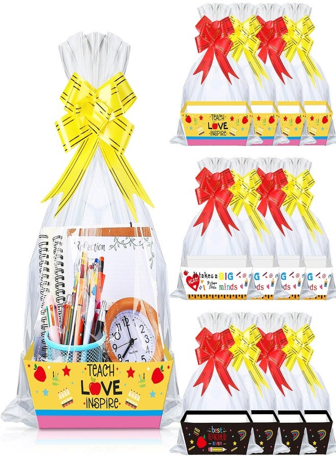 SiliFine 12 Set Graduation Baskets for Gifts Empty Teacher Gift Baskets with Pull Bows End of Year Thank You Present Bags Boxes for Teachers Appreciation Graduation Party Supplies - Image 1