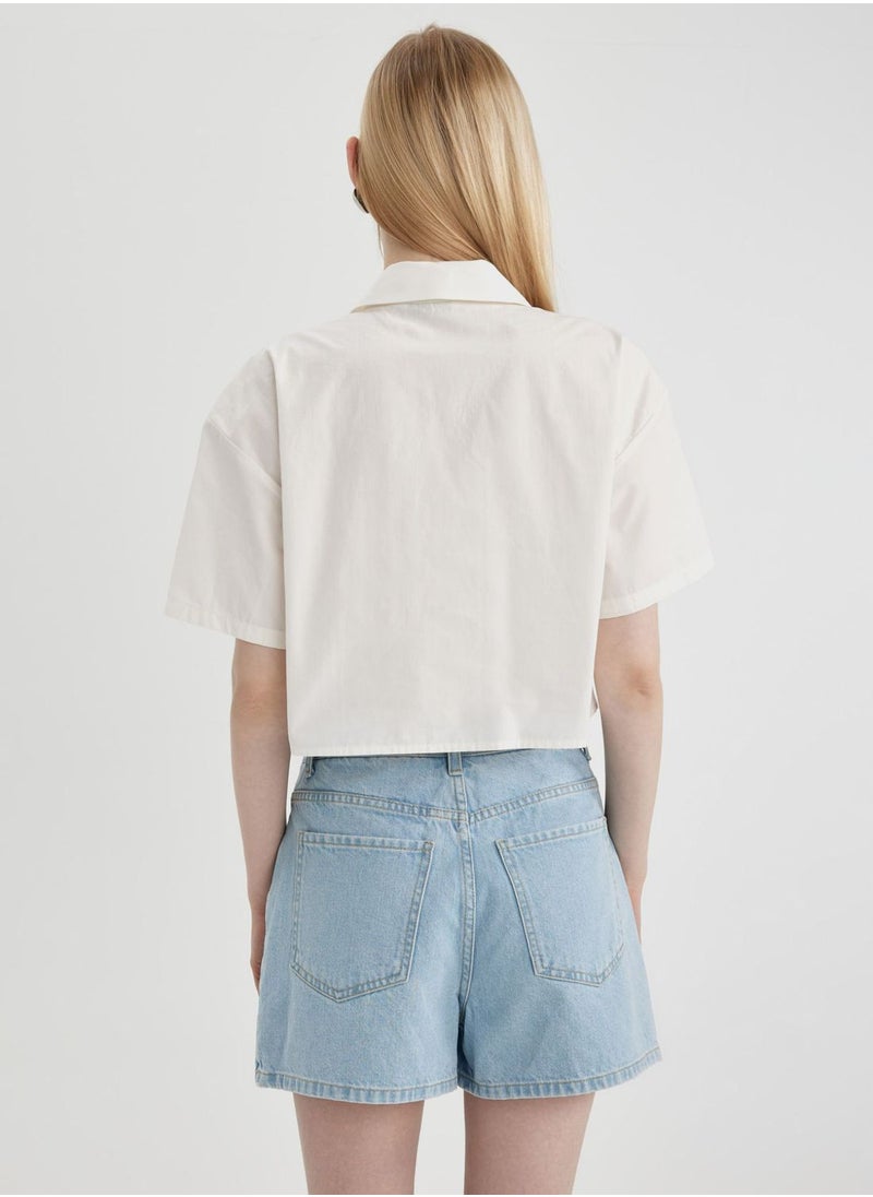 DeFacto Oversize Fit Shirt Collar Poplin Short Sleeve Shir  - Image 2