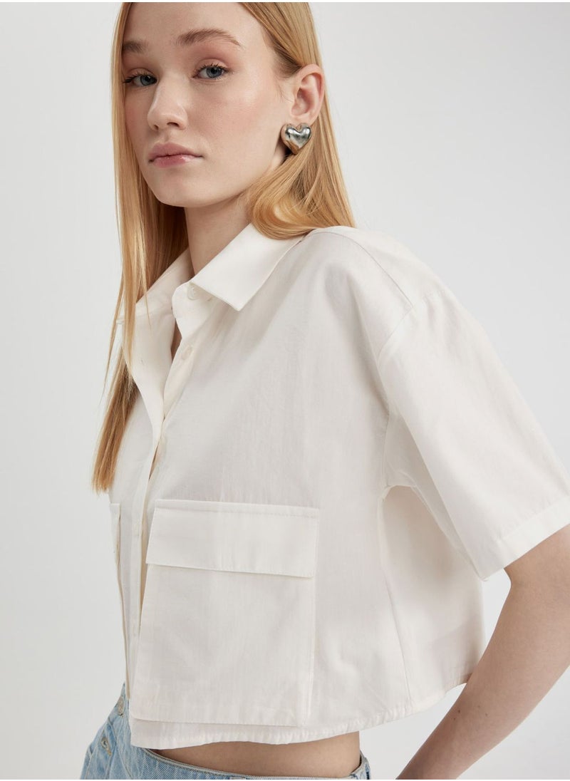 DeFacto Oversize Fit Shirt Collar Poplin Short Sleeve Shir  - Image 3