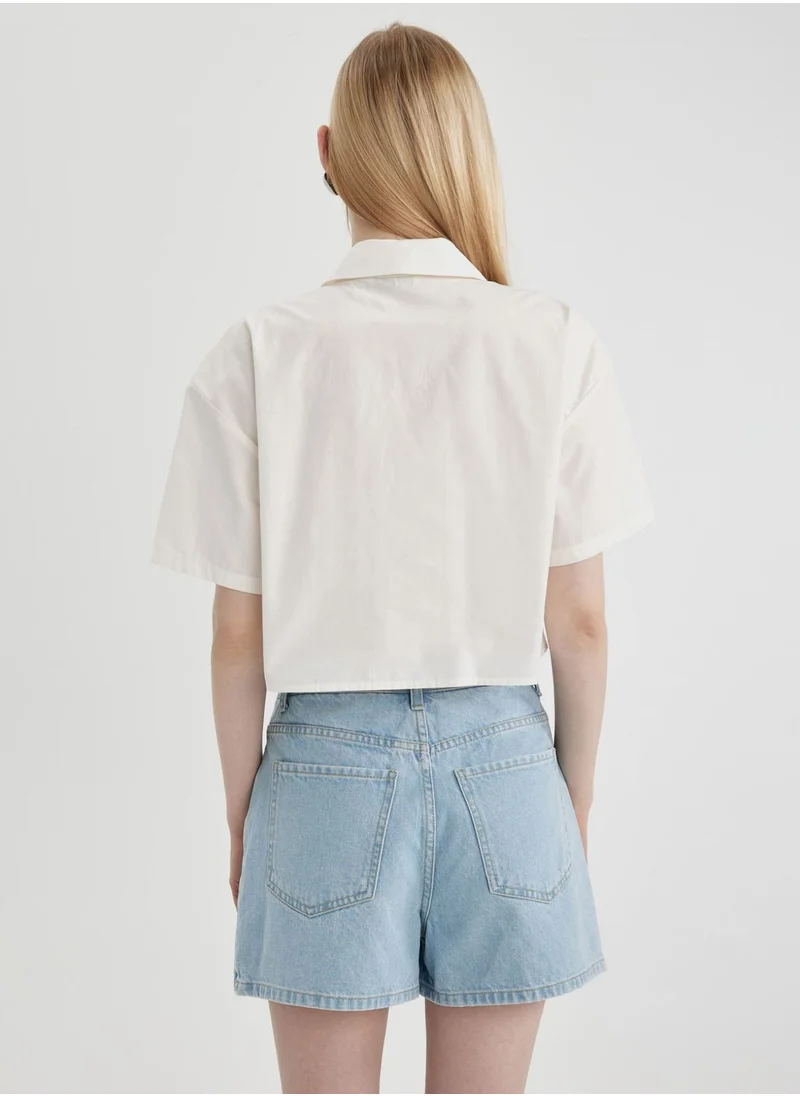 ديفاكتو Oversize Fit Shirt Collar Poplin Short Sleeve Shir