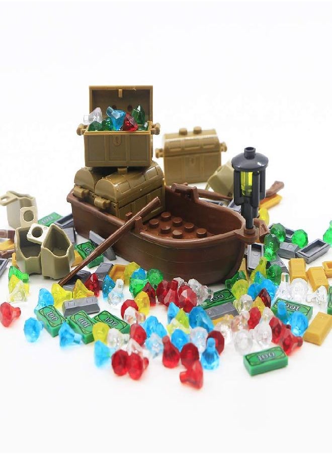 BroTex BroTex Pirate Accessories Money - Treasure Chest Building Block Bricks Pack, Money Gold Bar, Gems Diamonds, Jewels with Pirate Boat Ship People Parts, Building Bricks Set  - Image 1