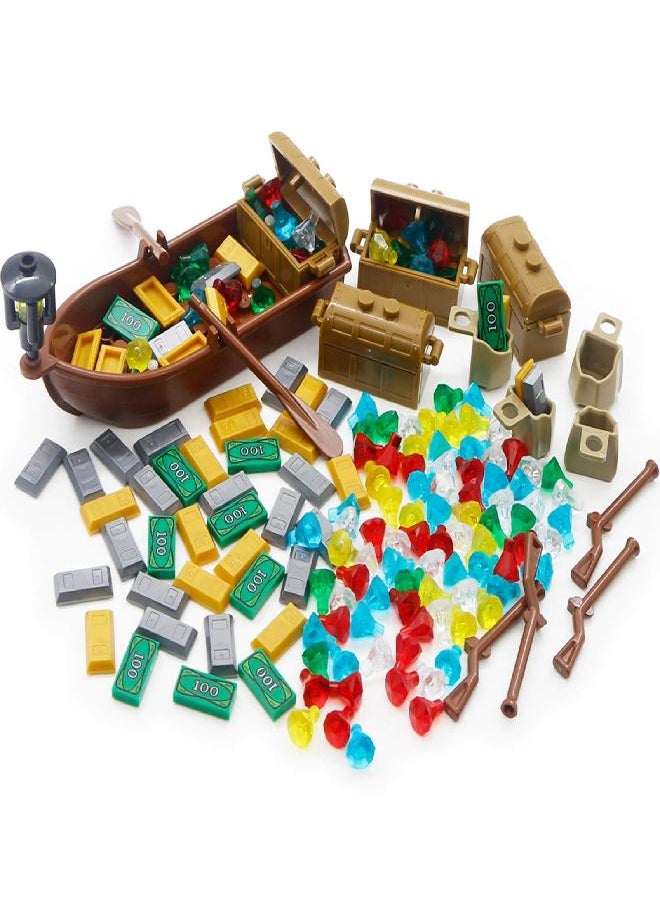BroTex BroTex Pirate Accessories Money - Treasure Chest Building Block Bricks Pack, Money Gold Bar, Gems Diamonds, Jewels with Pirate Boat Ship People Parts, Building Bricks Set  - Image 3