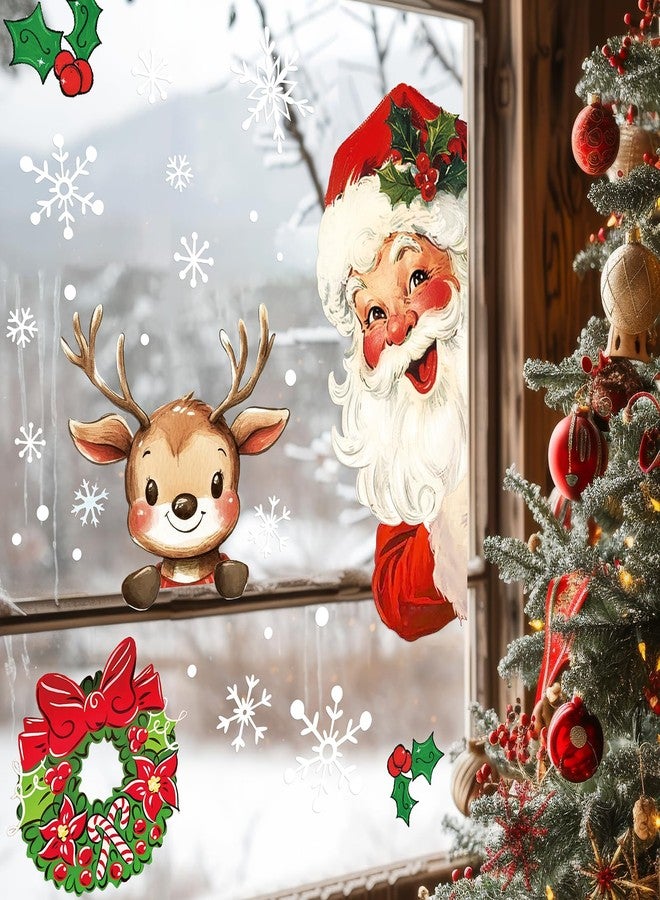 وولاين مجموعة ملصقات نوافذ عيد الميلاد من والين، 6 أوراق، بتصميمات سانتا كلوز، ورنة، وندفة ثلج، قابلة لإعادة الاستخدام، مضادة للصدمات، لتزيين النوافذ في فصل الشتاء، للمنزل، والمدرسة، والمكتب، ولحفلات الأطفال. - Image 3