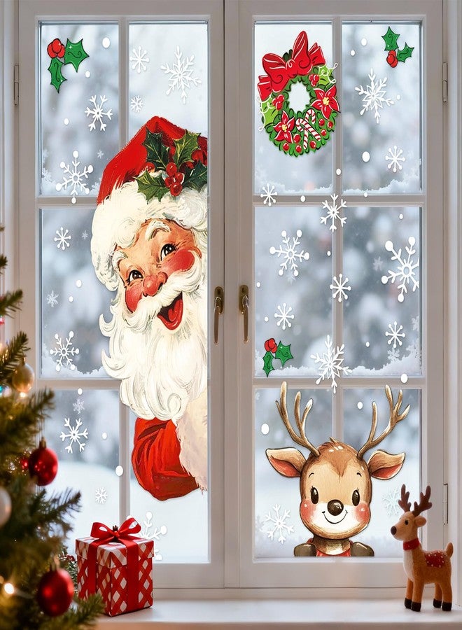 وولاين مجموعة ملصقات نوافذ عيد الميلاد من والين، 6 أوراق، بتصميمات سانتا كلوز، ورنة، وندفة ثلج، قابلة لإعادة الاستخدام، مضادة للصدمات، لتزيين النوافذ في فصل الشتاء، للمنزل، والمدرسة، والمكتب، ولحفلات الأطفال. - Image 1